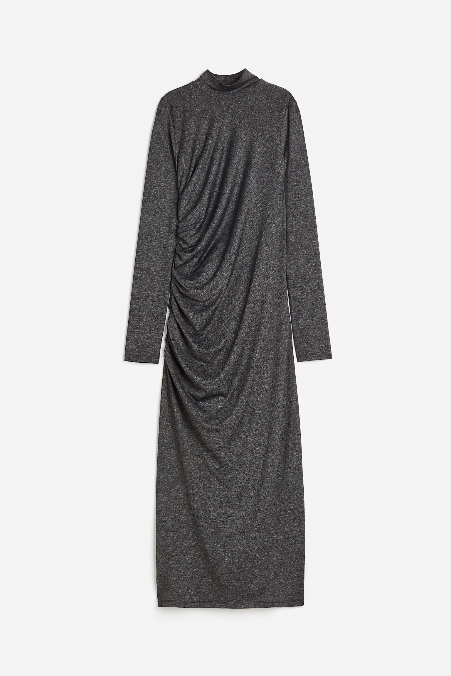 Gathered turtleneck dress - Dark grey marl/Black/Brown - 1