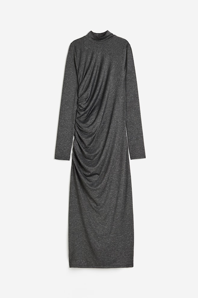 Gerafftes Kleid mit Turtleneck - Dunkelgraumeliert/Braun - 1