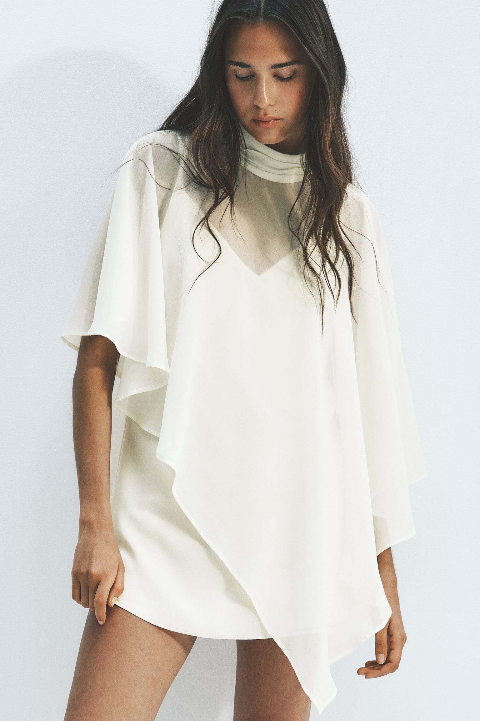 Cape-layered dress - Light yellow - 1