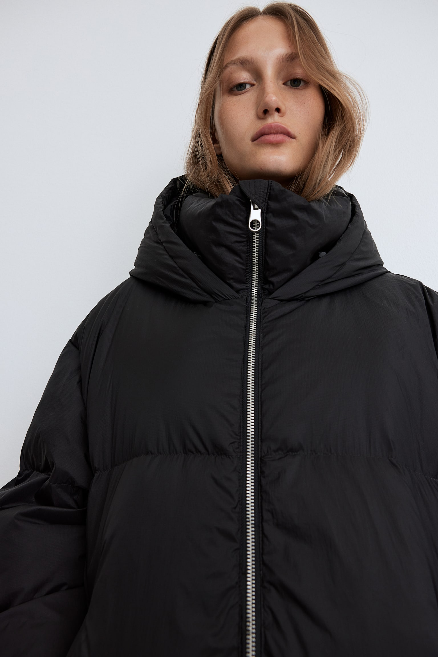 Oversized down puffer jacket - Black/Dark khaki green/Greige - 5