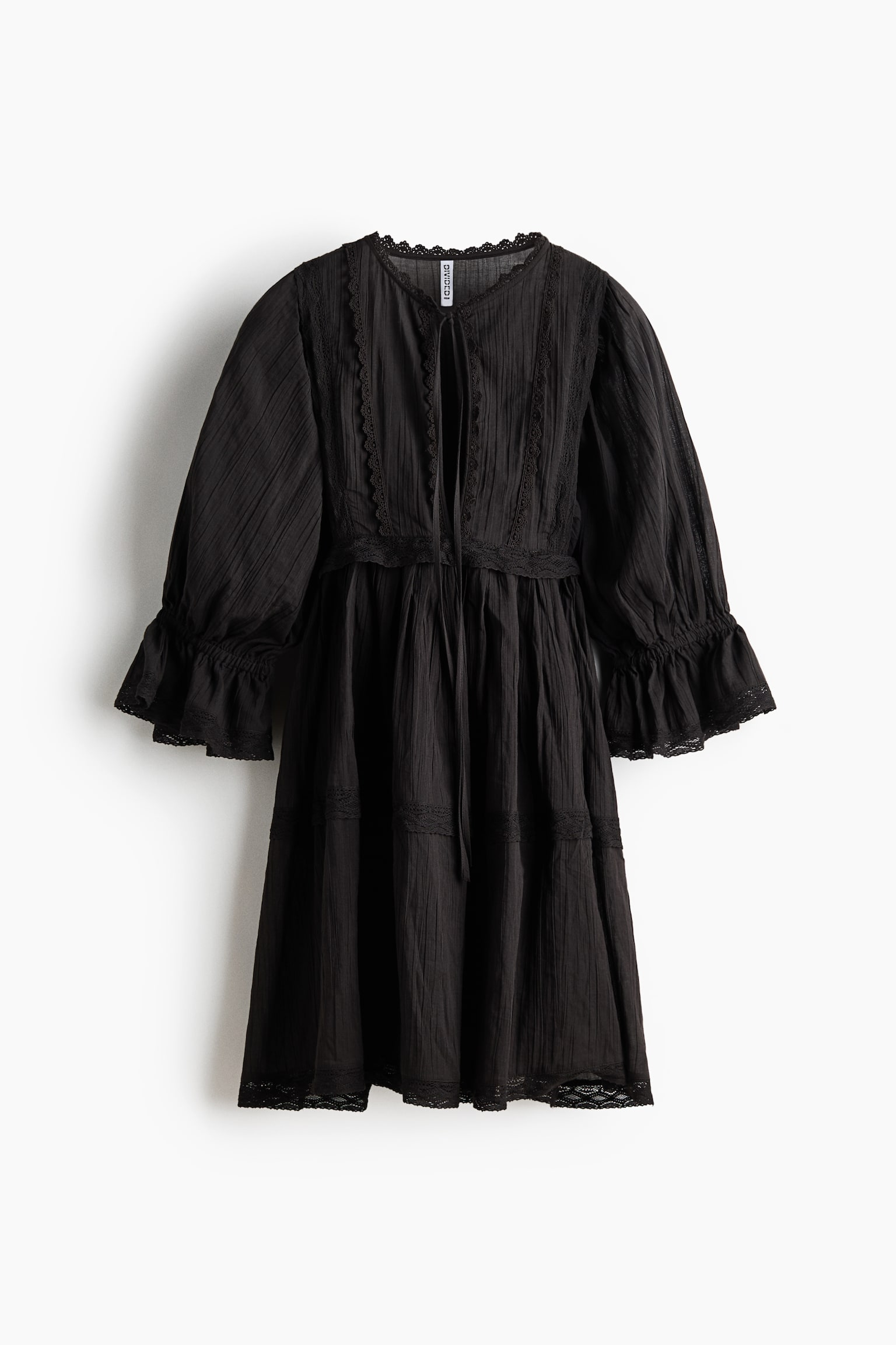 Baumwollkleid mit Spitze - Anthrazit/Weiss - 1