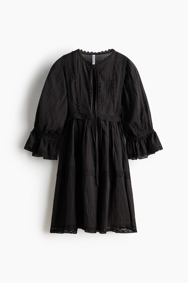 Robe en coton avec dentelle - Gris charbon - 1
