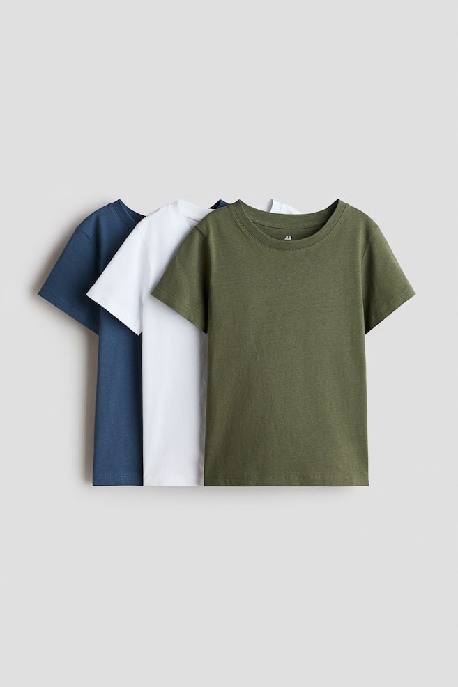 Lot de 3 T-shirts en coton - Bleu/blanc/vert kaki/Jaune/rayé/Bleu ancien/rayé/Bleu/rayé/Rouge vif/rayé/Bleu/rayures rouges/Blanc/rayé/Marine/blanc/Blanc/gris chiné/marine/Marine/rayé/Blanc - 1