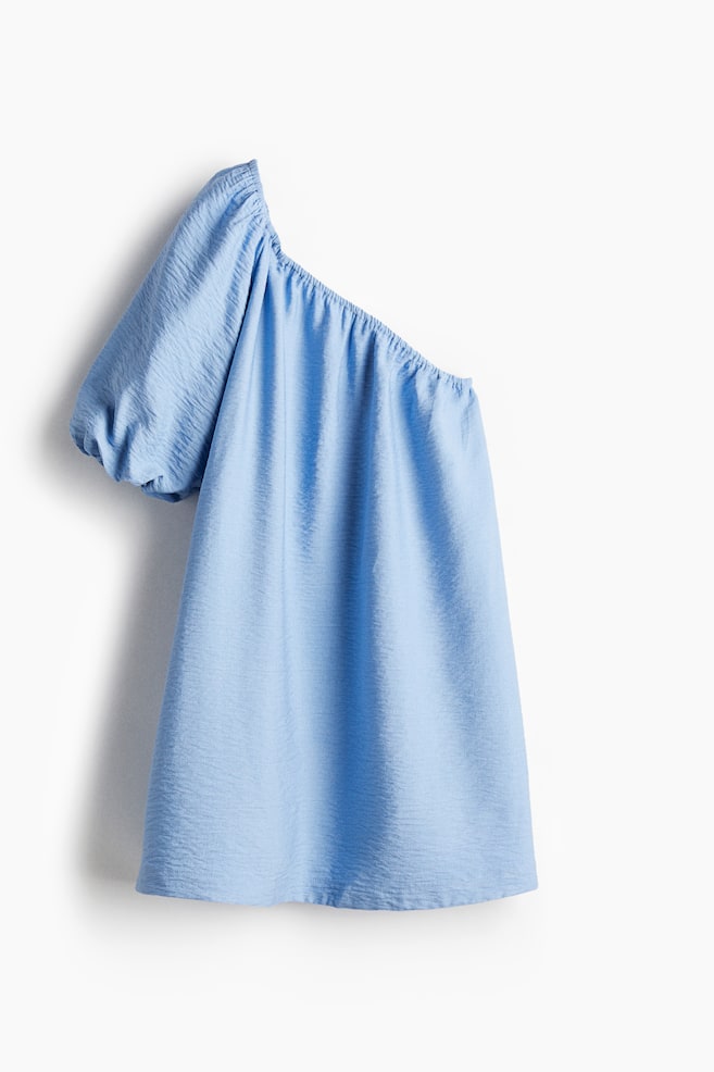 One-shoulder dress - Light blue/Dark brown/Yellow/Patterned - 1