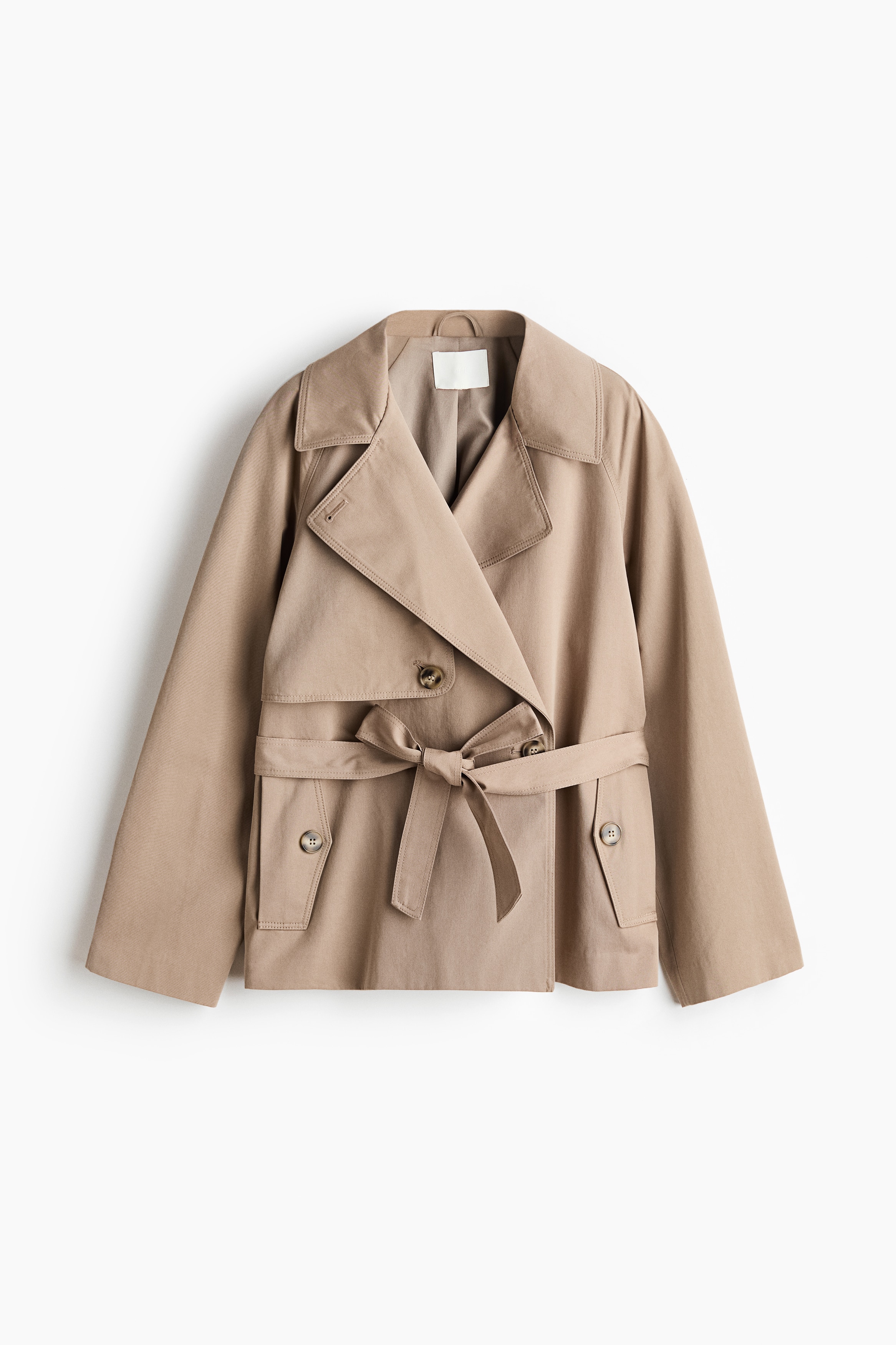 Short Tie-Belt Trench Coat - Taupe/Dark brown/Black