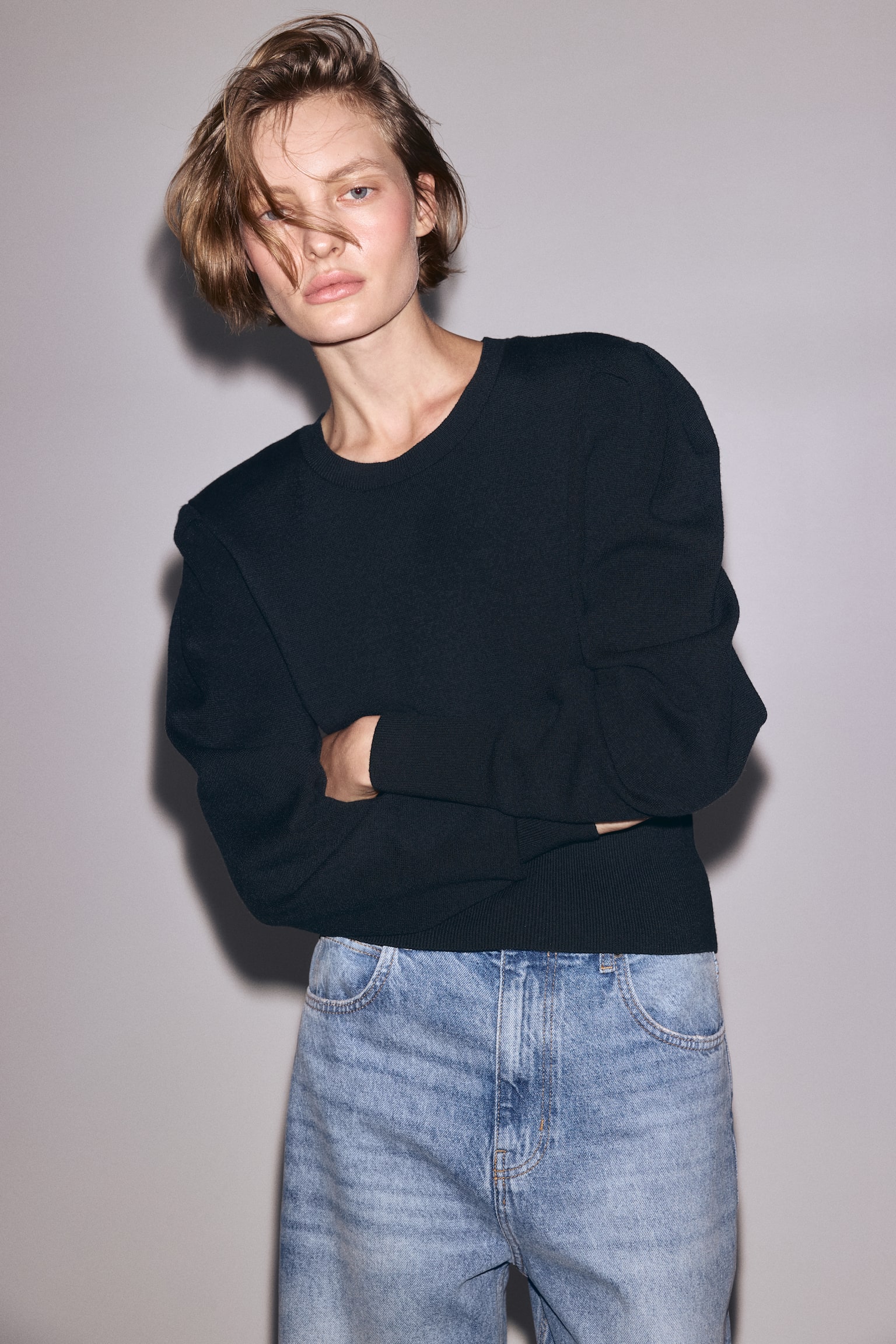 Shoulder-pad top - Dark green/White - 1