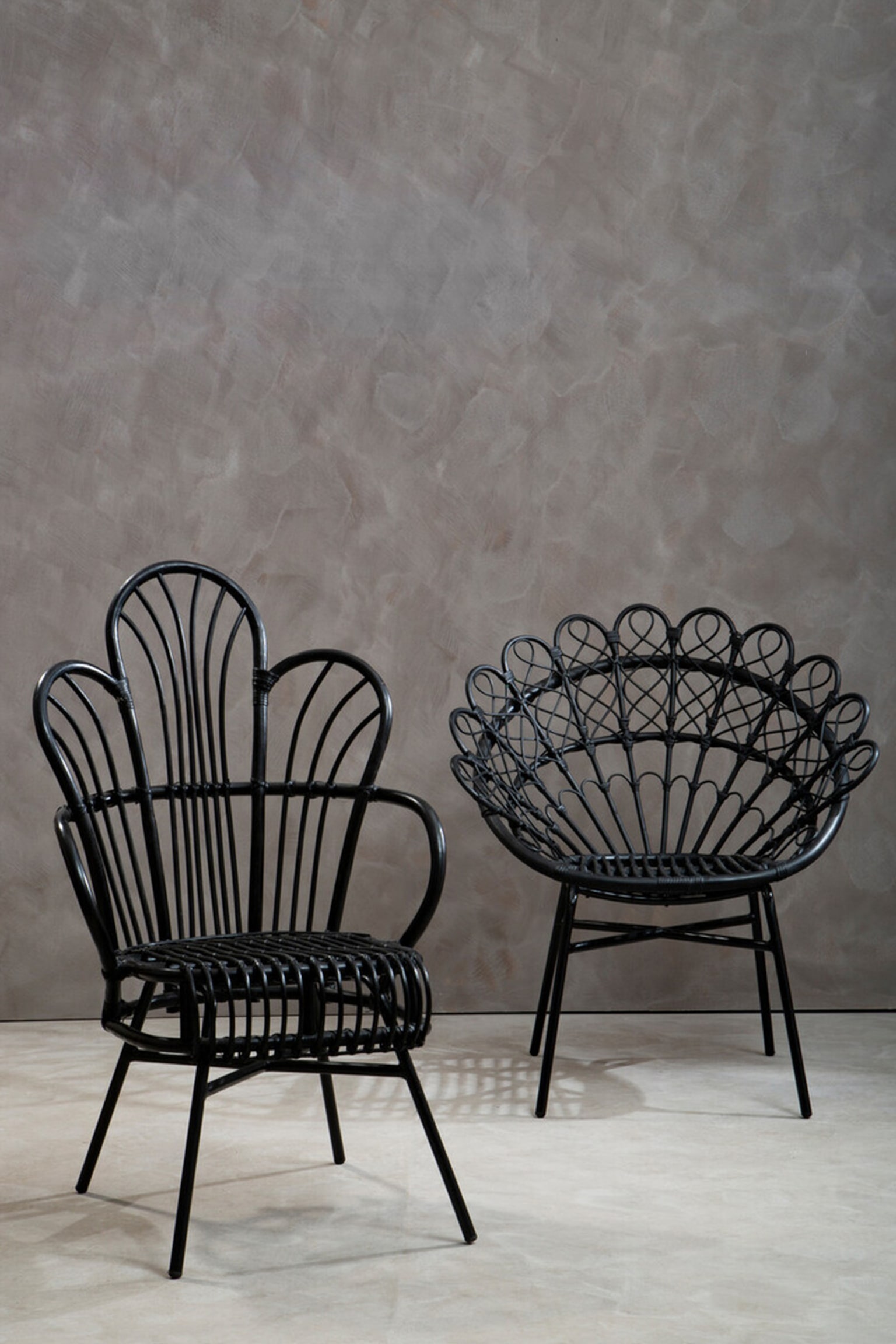 Java Rattan And Metal Scalloped Back Chair - Black - 4