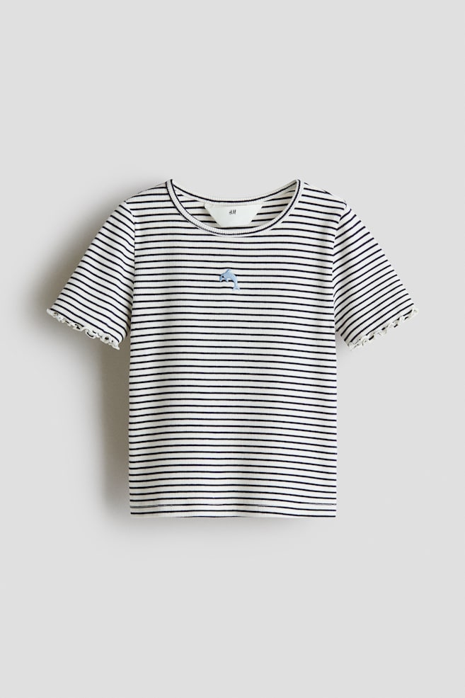 Camisola canelada - Branco/Riscas azul marinho/Creme/Corações/Bege claro/Padrão leopardo - 1