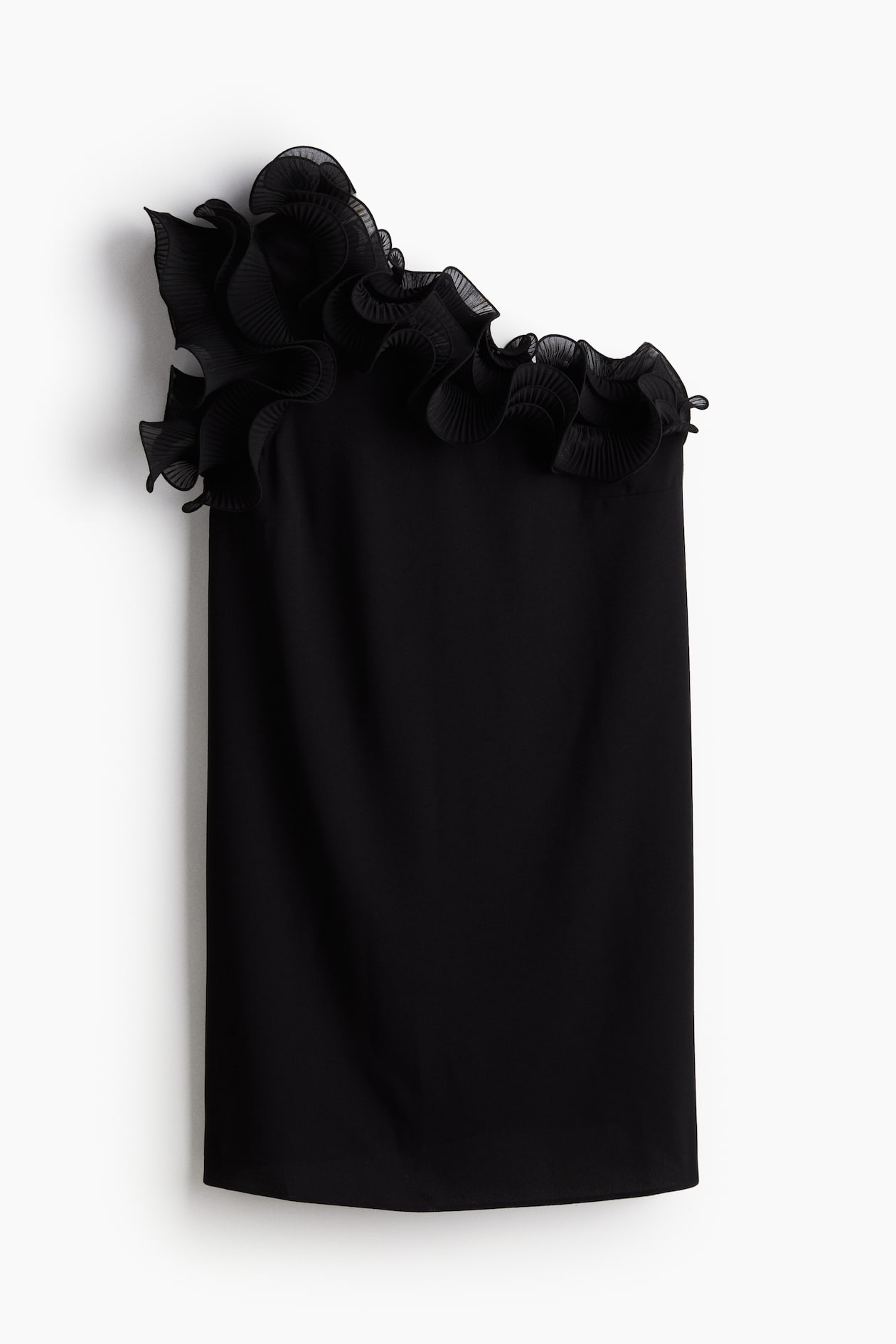 Women's Black Ruffle-Trimmed One-Shoulder Dress | H&M US