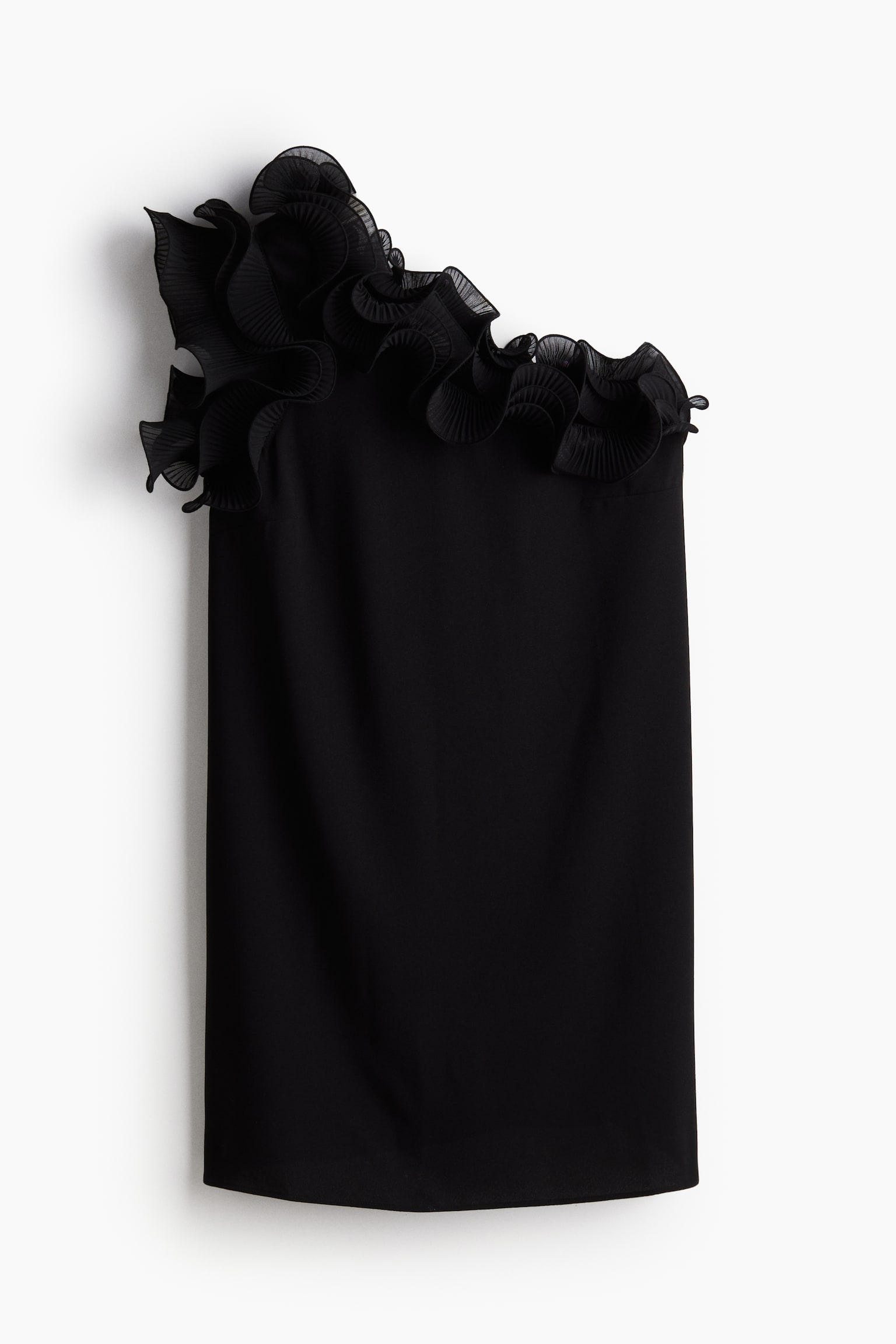 Ruffle-trim one-shoulder dress - Black - 2