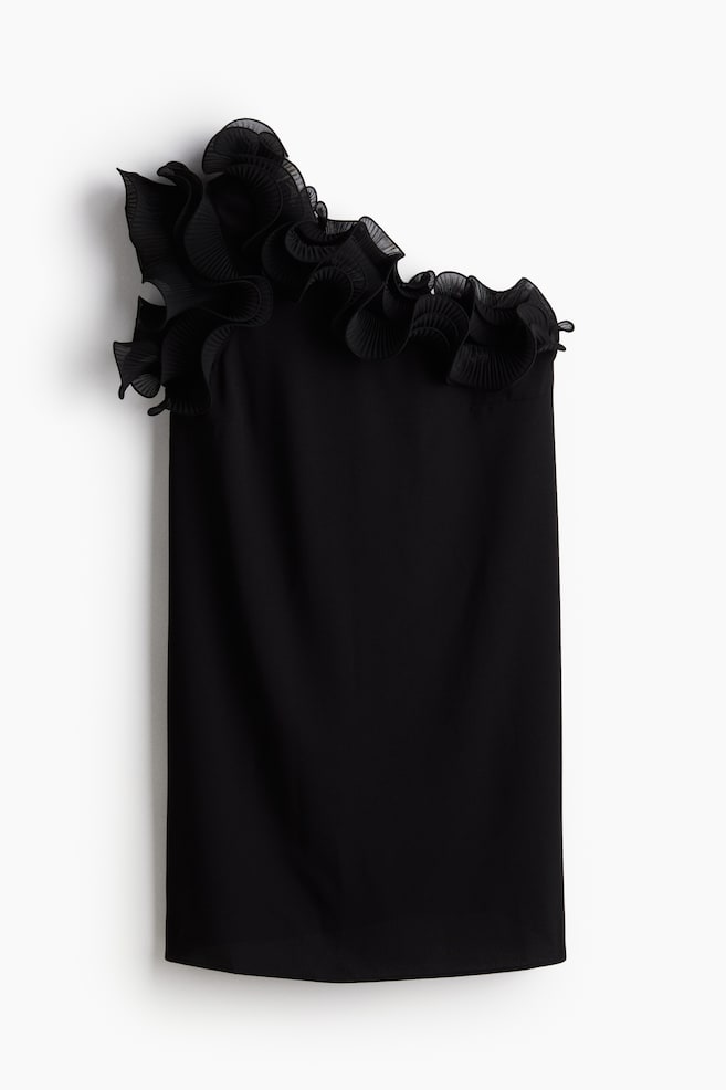 Ruffle-trim one-shoulder dress - Black - 1