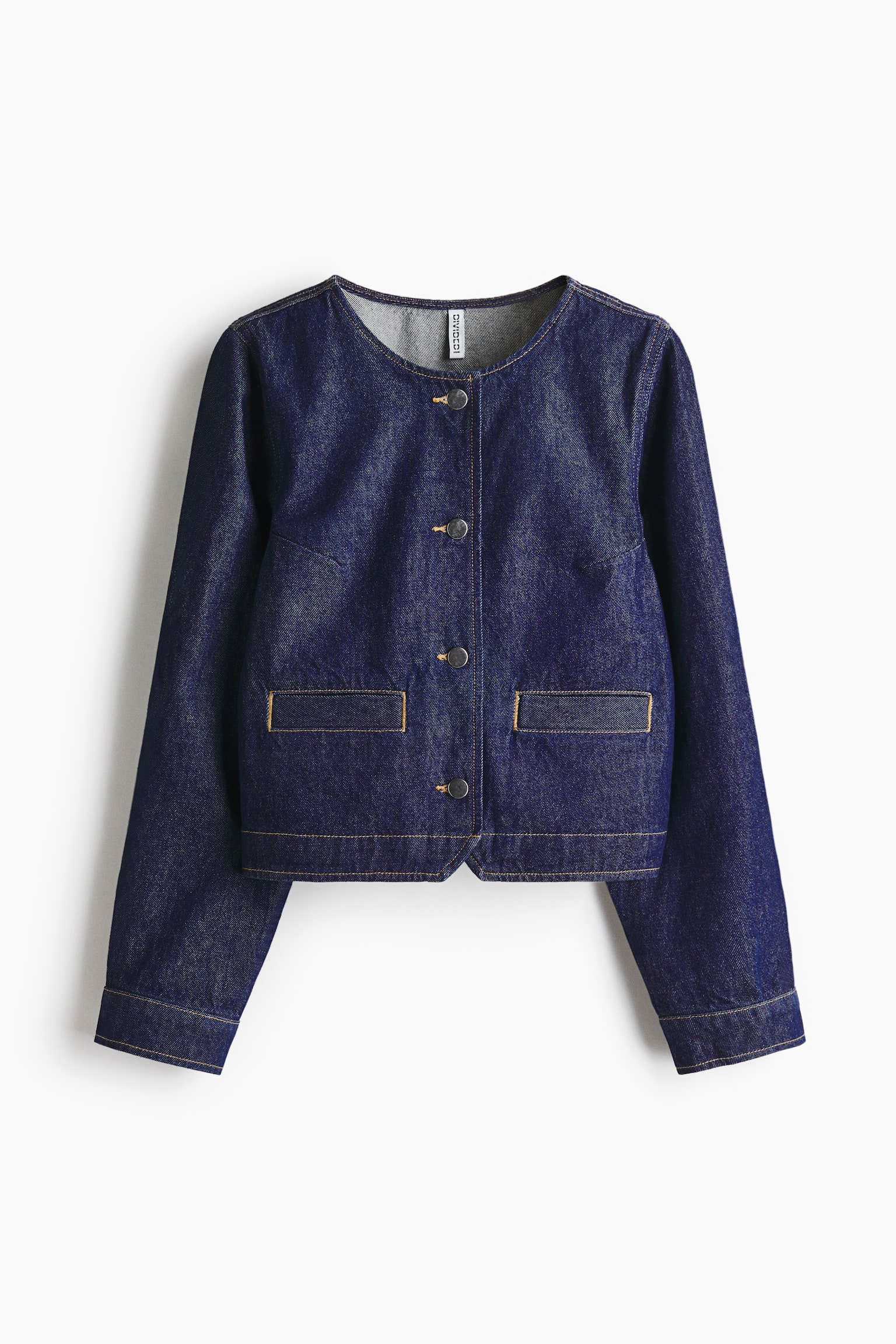 Collarless denim jacket - Tmavá džínsovomodrá - 1