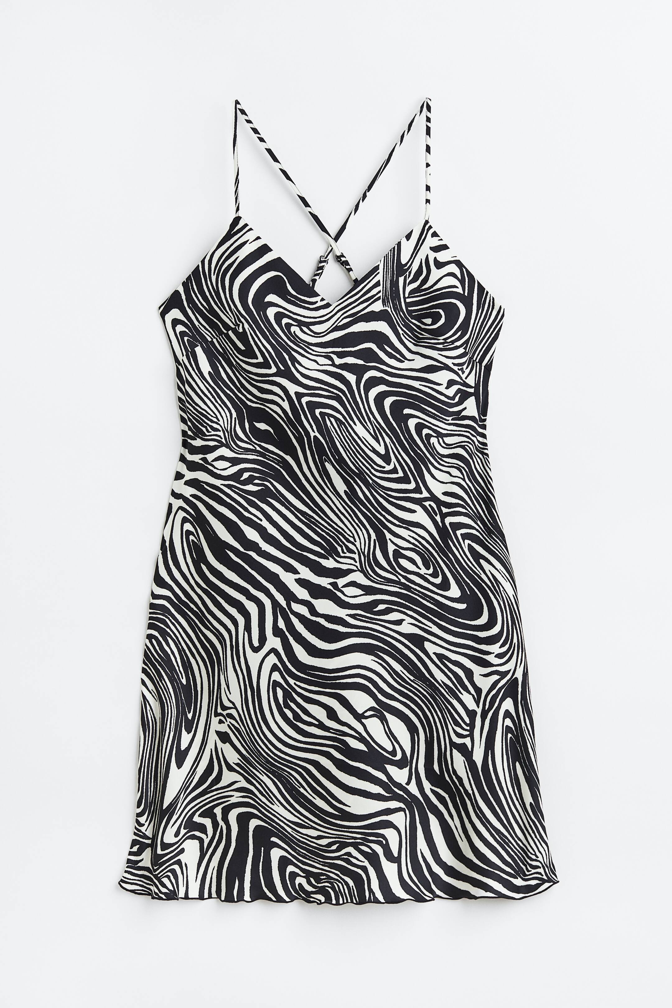 Satin Nightgown - V-neck - Sleeveless - Black/zebra print - Ladies 