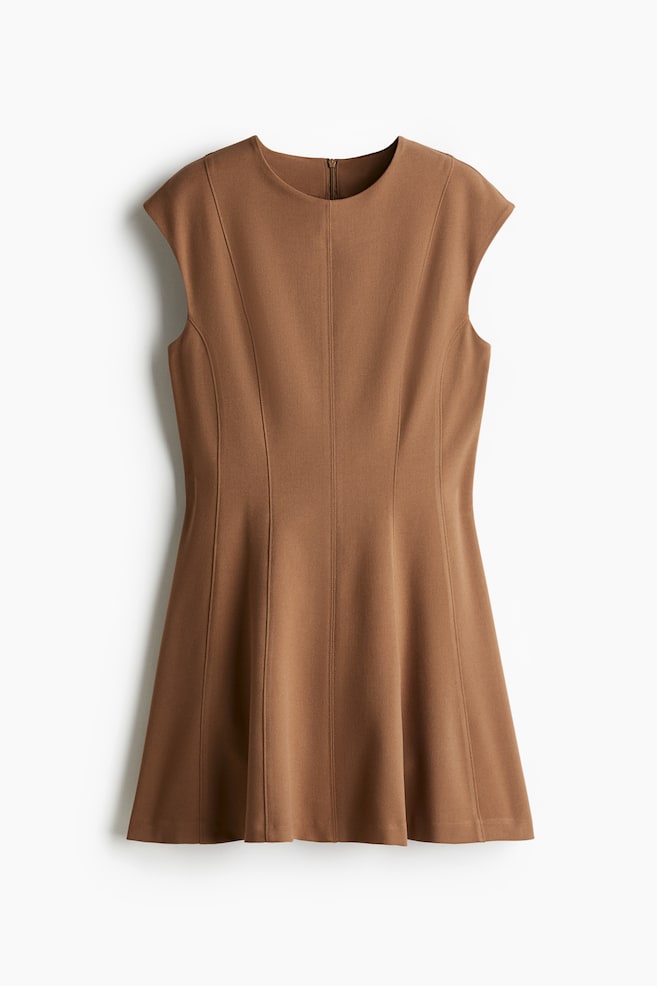 Twill jurk met uitlopende rok - Donkerbeige/Zwart - 1