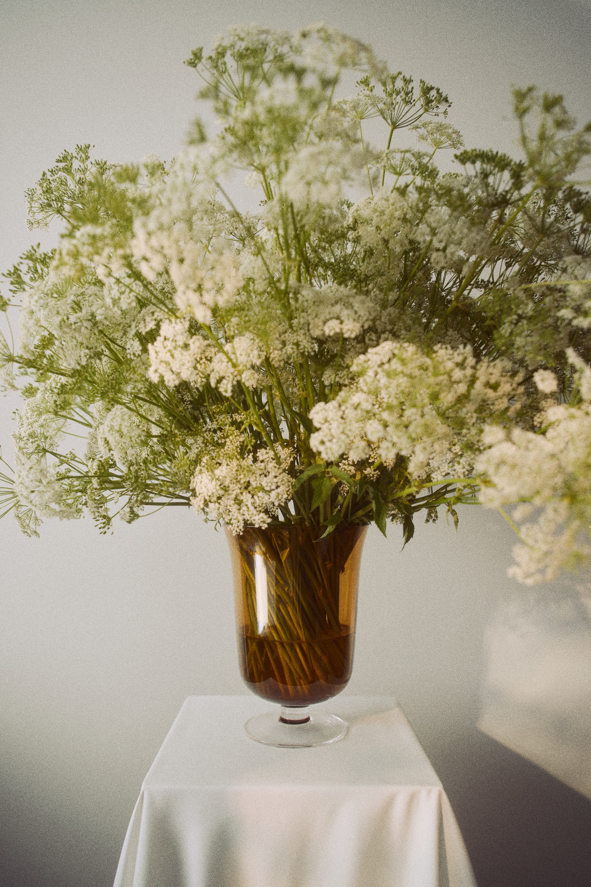 Footed Glass Vase - Amber-colored/Transparent