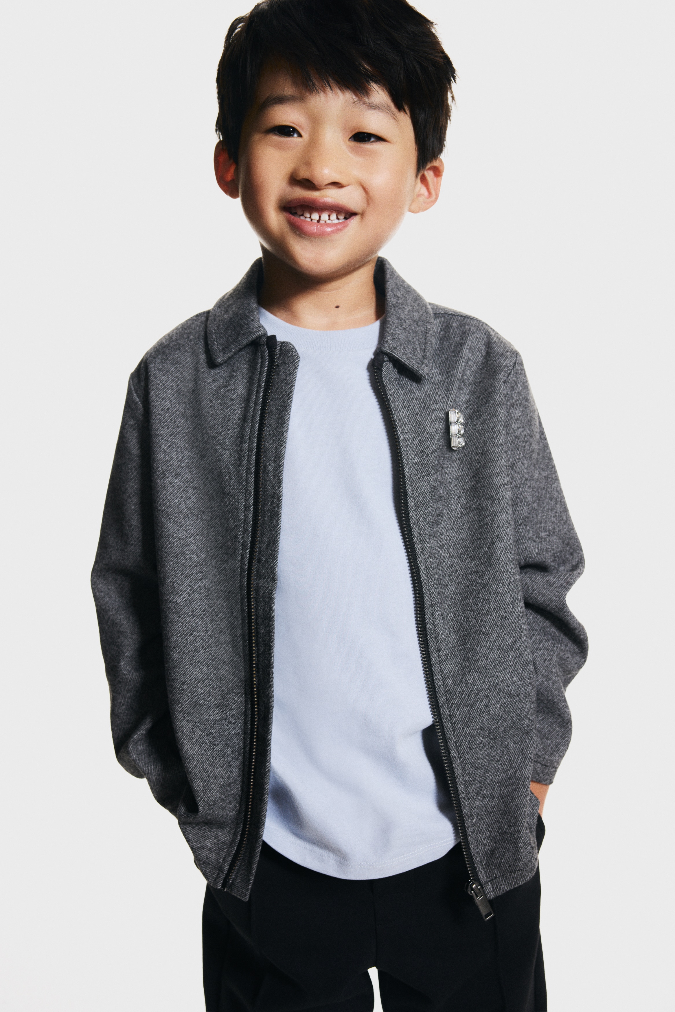 Boys - Grey marl Ribbed velour shacket - Size: 8-10Y  - H&M