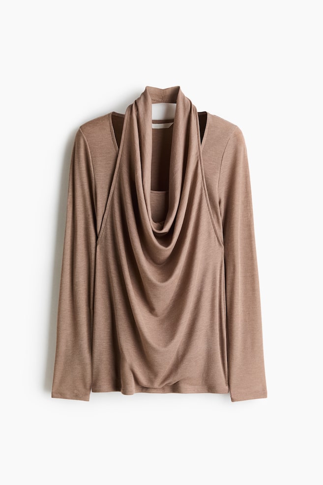 Top à effet superposé en maille - Taupe chiné/Rose - 1