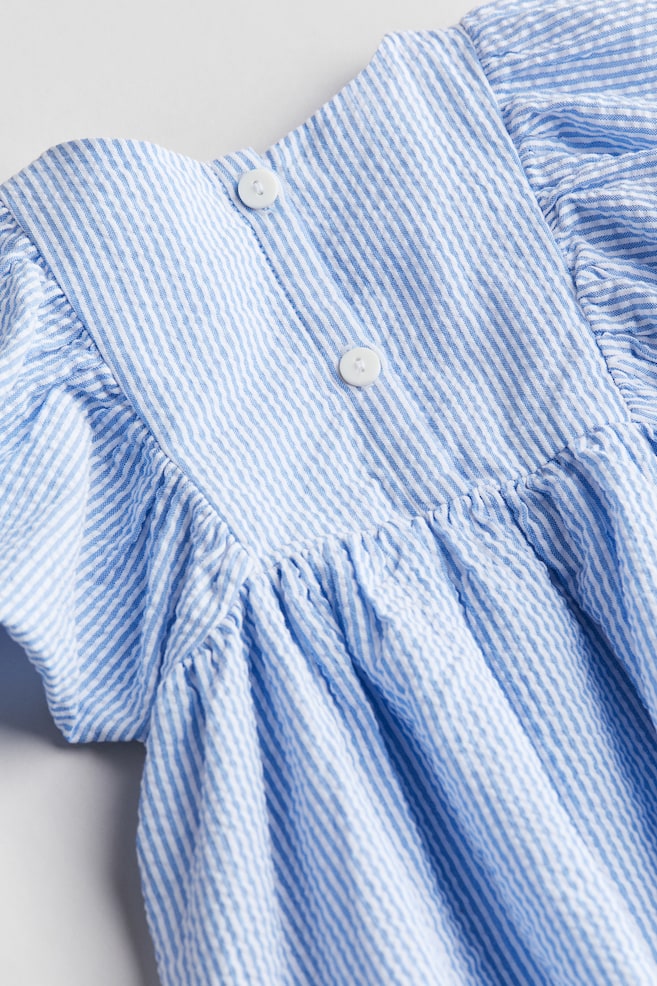 Robe en seersucker de coton - Bleu clair/rayé/Rouge framboise - 2