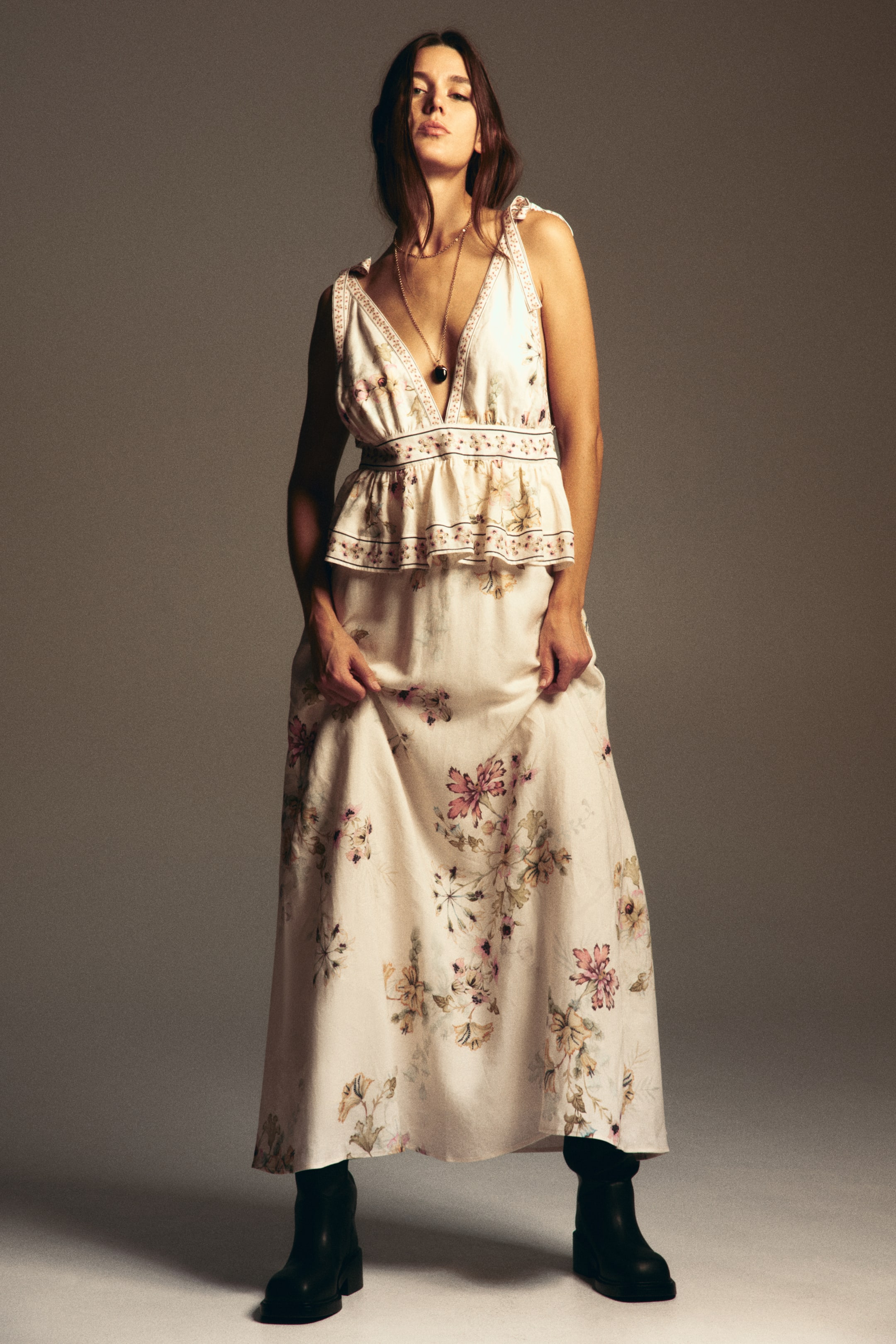 Robe en lin mélangé avec bretelles à nouer