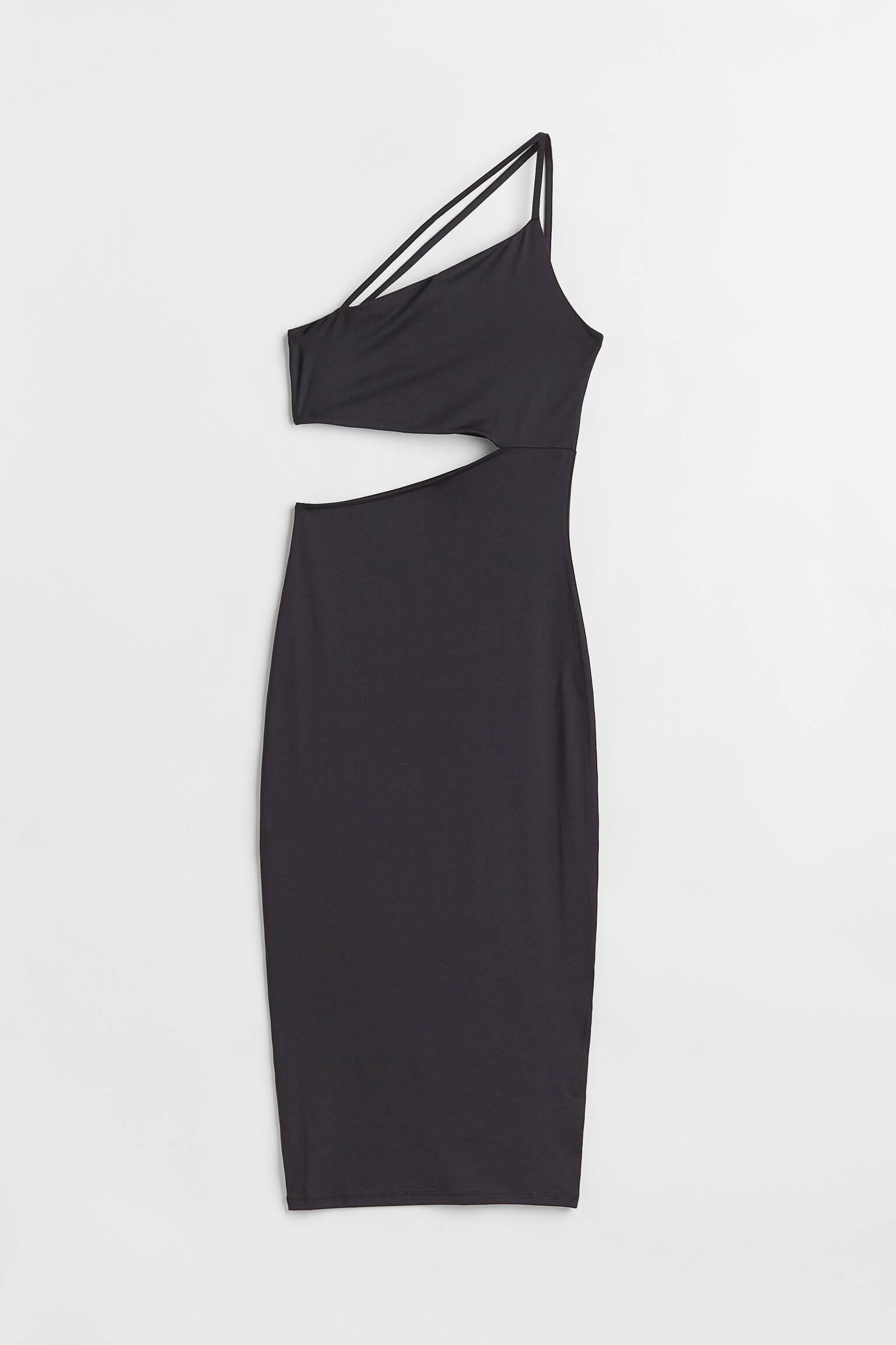 One Shoulder Cut Out Dress - Black/Cream - 1