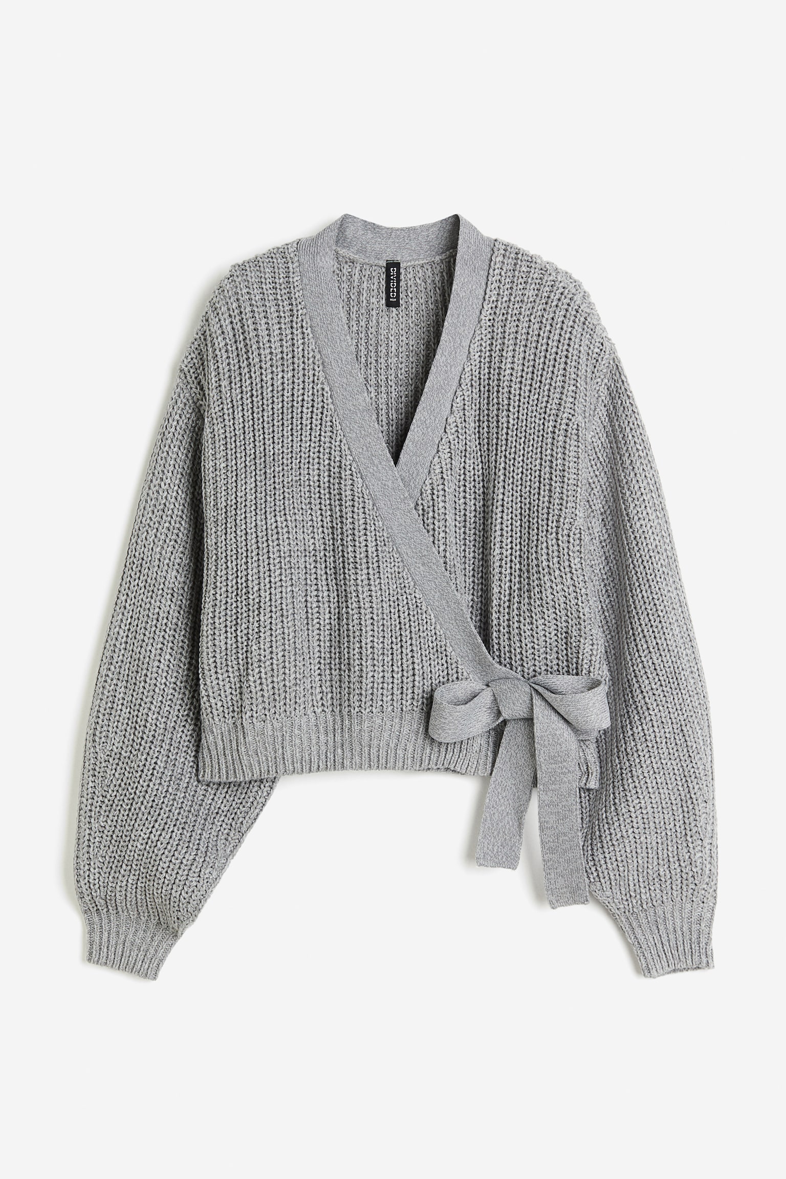 Rib Knit Wrap Cardigan - Grey - 1