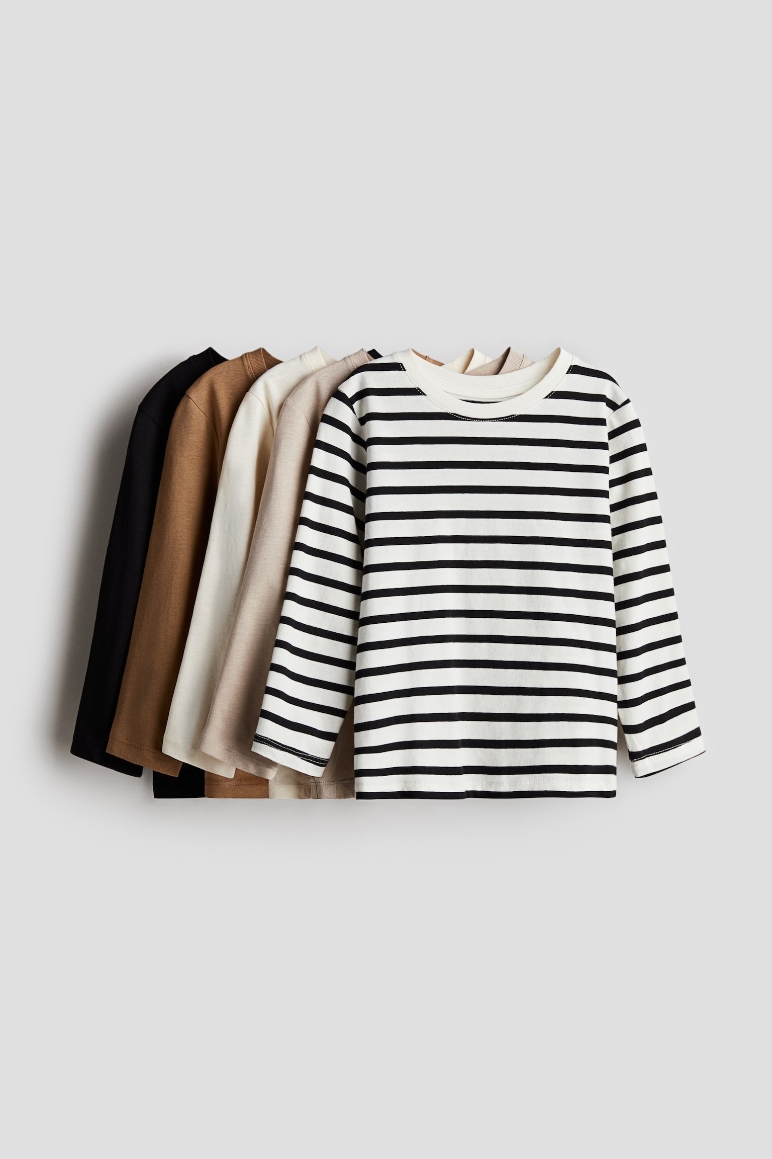 5-pack long-sleeved T-shirts - Beige/Striped/Light grey marl/Black/Dark blue/Dusty blue/Red/Blue/Green - 1