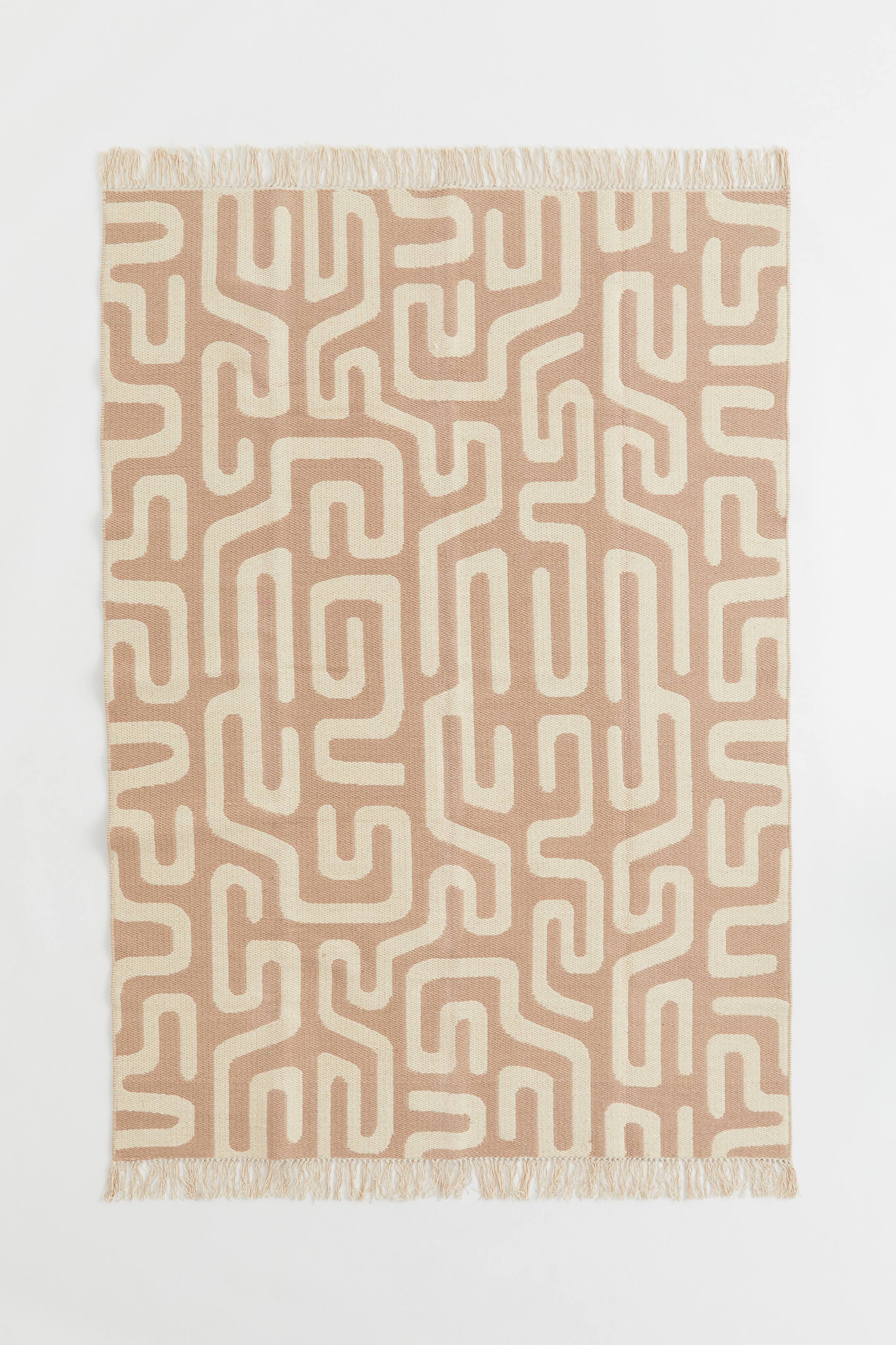 Jacquardweave woolblend rug Powder beige/Patterned Home All H&M GB