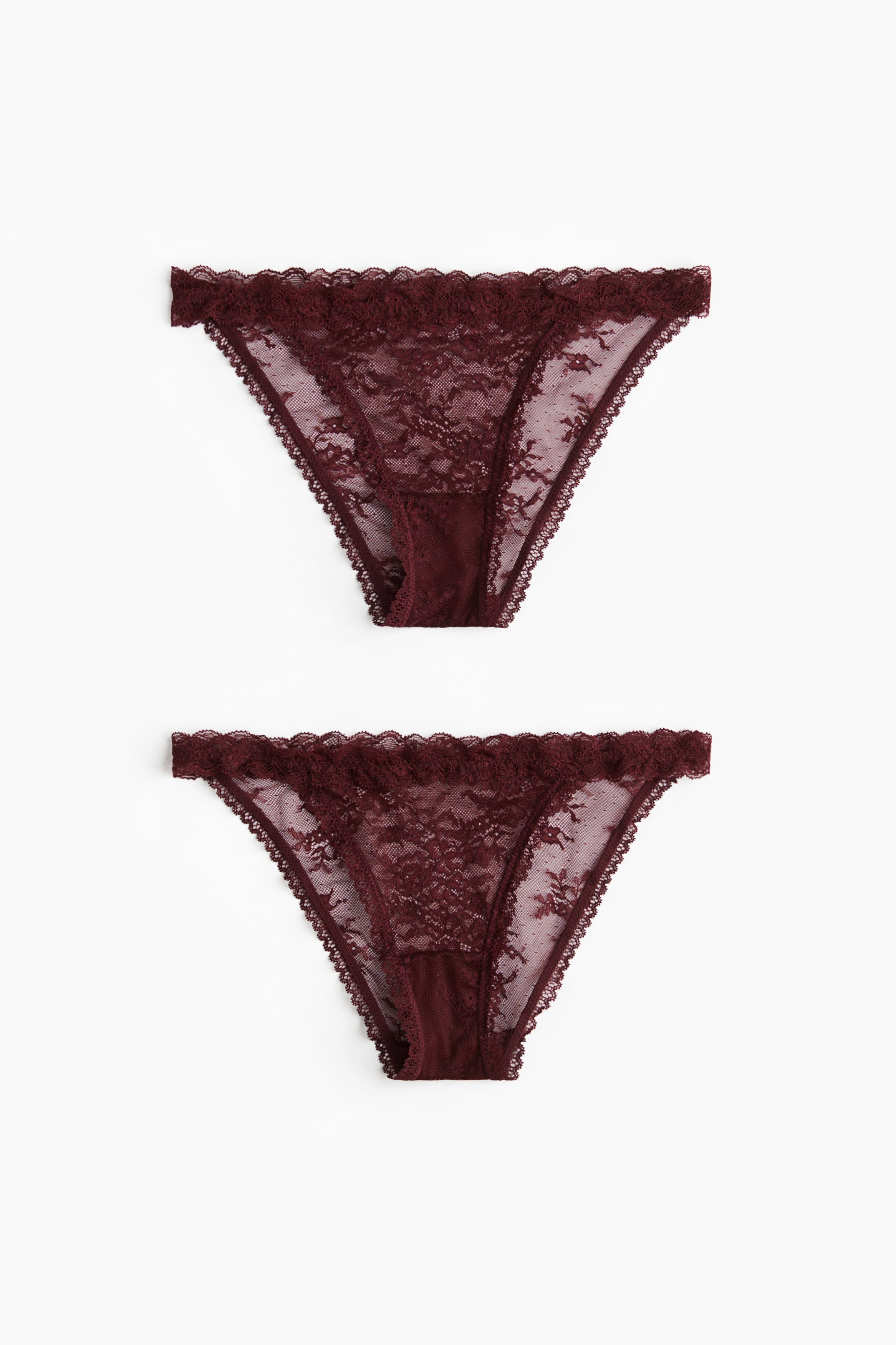 2-pack Lace Tanga Briefs - Burgundy/Black/Dark red/Light beige