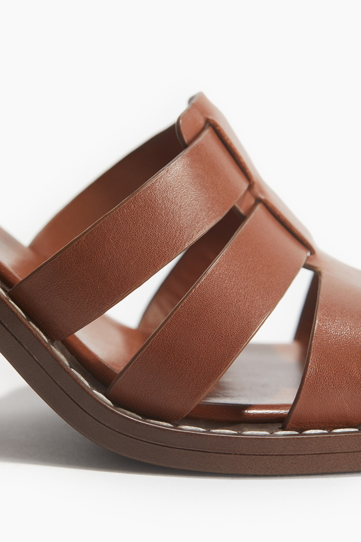 Heeled Leather Sandals - Brown - 3