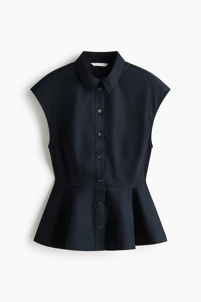 Cotton Peplum Top - Navy blue/Bright blue/White - 1