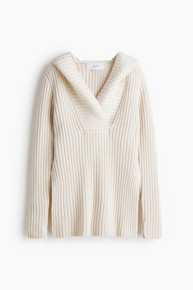 Pullover in lana con cappuccio - Crema - 1