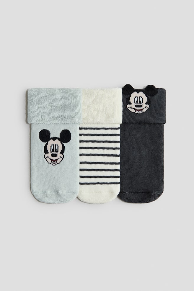 3-pack Terry Socks - Light turquoise/Mickey Mouse/Yellow/Winnie the Pooh - 1