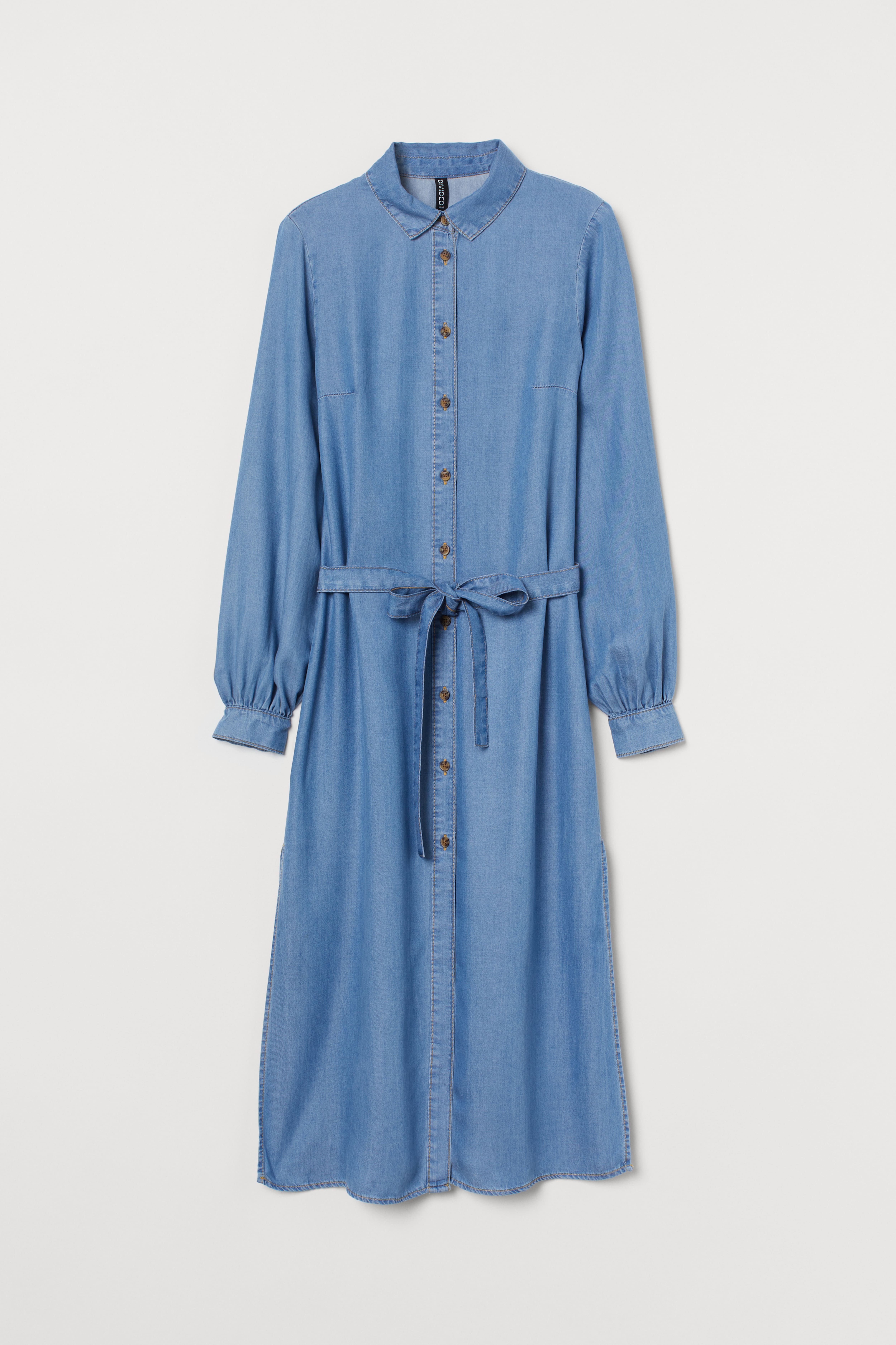 Lyocell Shirt Dress - Long sleeve - Midi - Denim blue - Ladies | H&M US