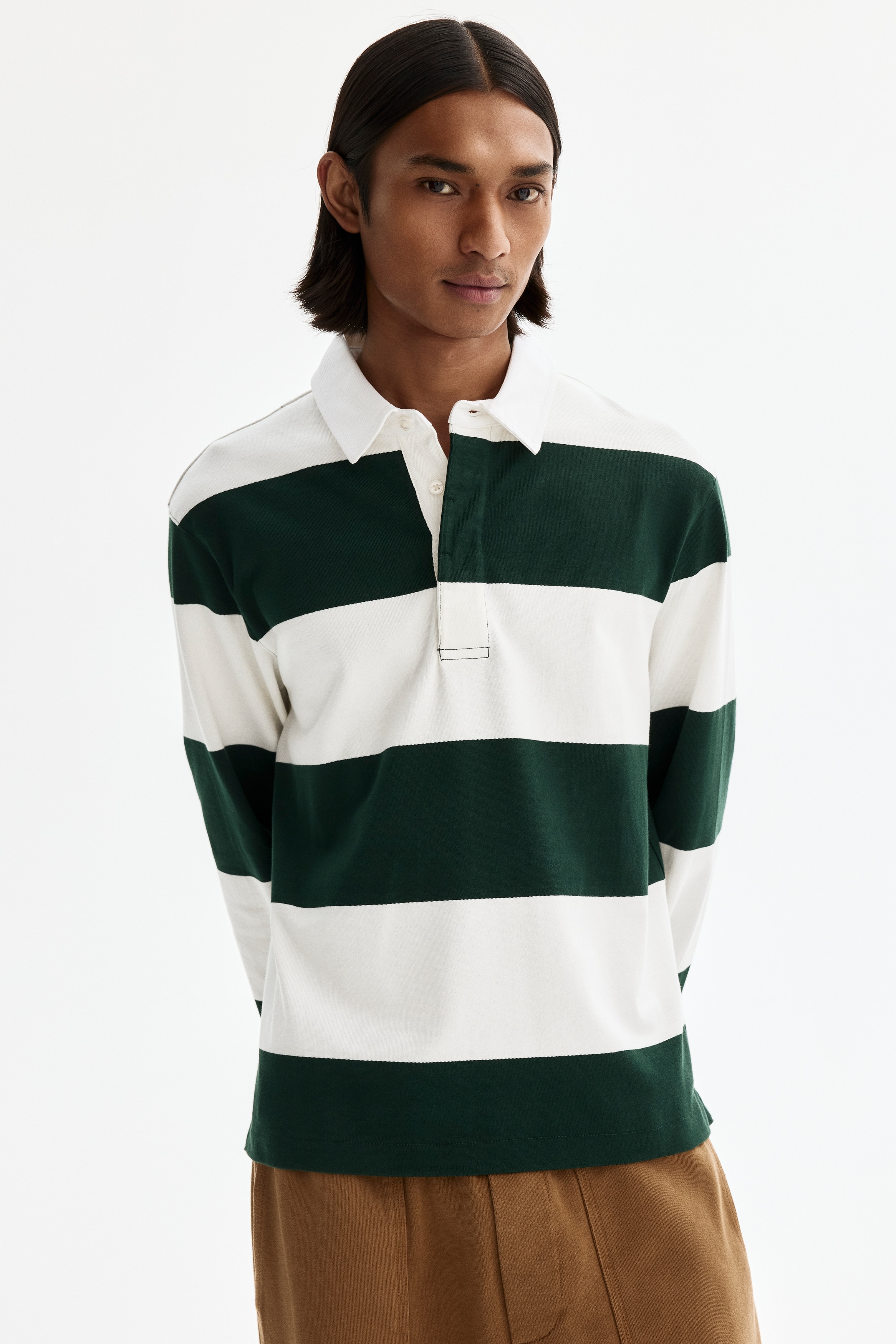 Polo de rugby Regular Fit en coton - Vert foncé/color block/Marron/color block