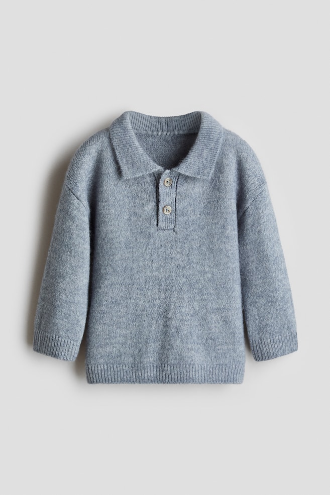 Fine-Knit Polo Sweater - Light dusty blue/Dark green - 1