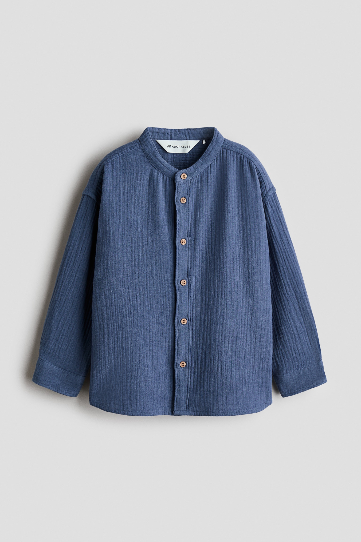 Overhemdblouse van katoenen mousseline - Dusty blauw/Roomwit - 1