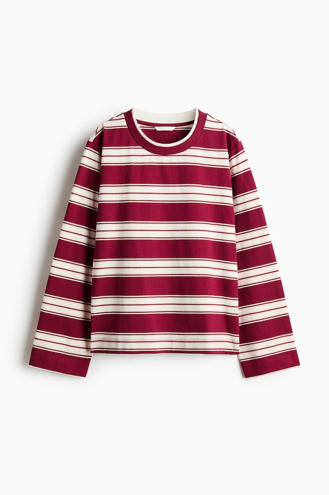 Camisola de mangas compridas em algodão - Vermelho/Riscas/Rosa claro/Riscas - 1