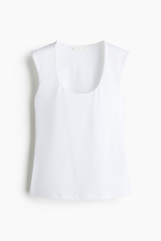 Microfiber Sleeveless Top - White/Light beige/Black - 1