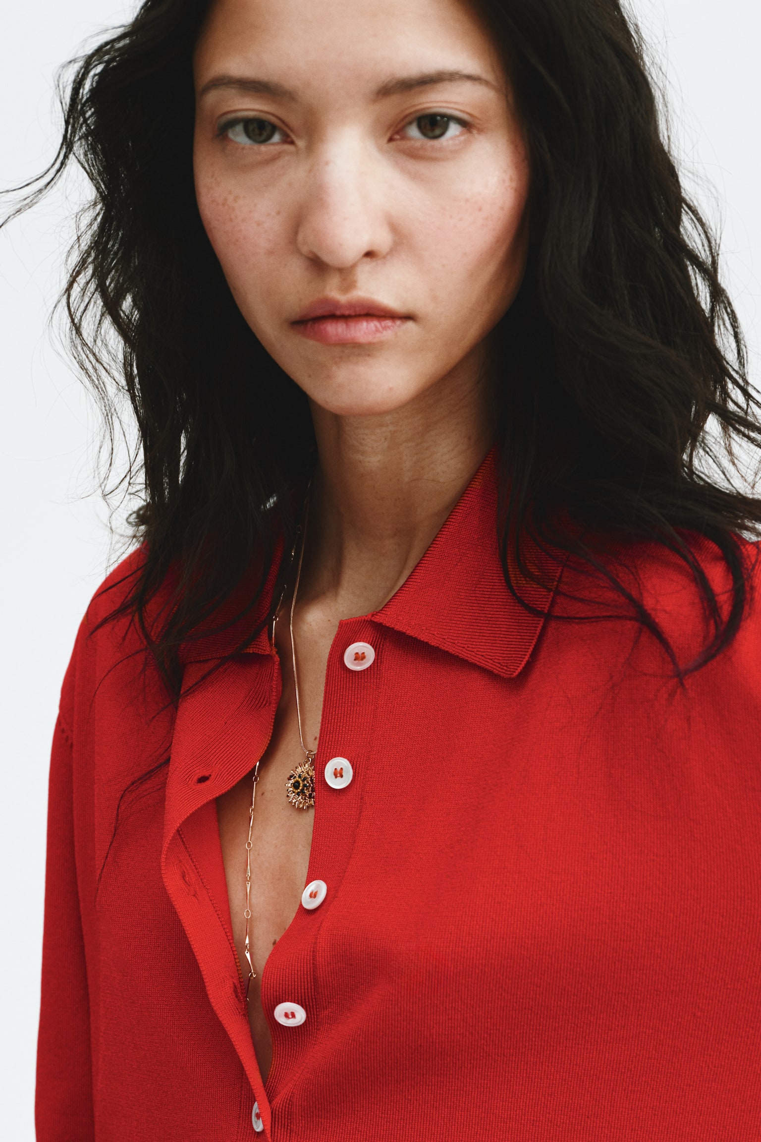 Fine-knit polo shirt - Bright red - 5