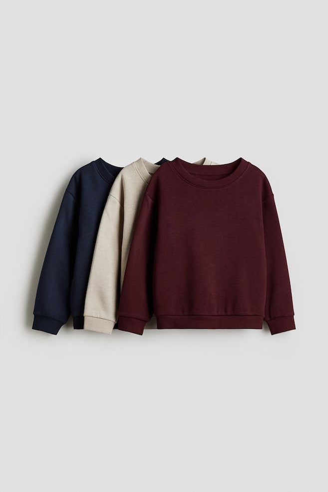 Pack de 3 sudaderas con interior cepillado - Azul oscuro/Rojo oscuro/Negro/Azul marino/Gris/Azul empolvado/Verde oscuro/Gris jaspeado/Azul marino - 1