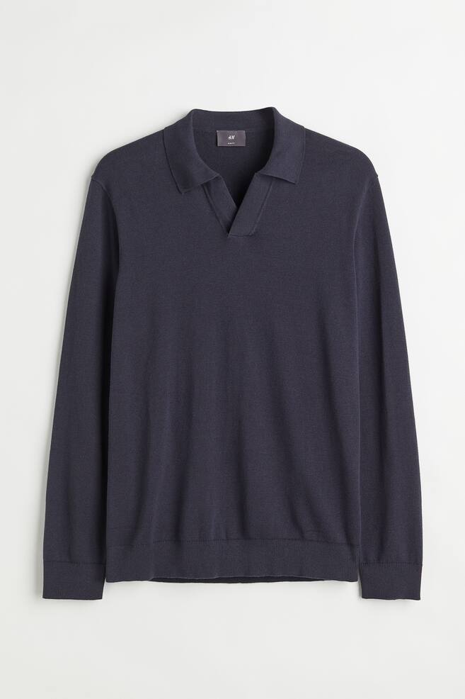 Slim Fit Fine-knit cotton polo shirt - Dark blue - 1