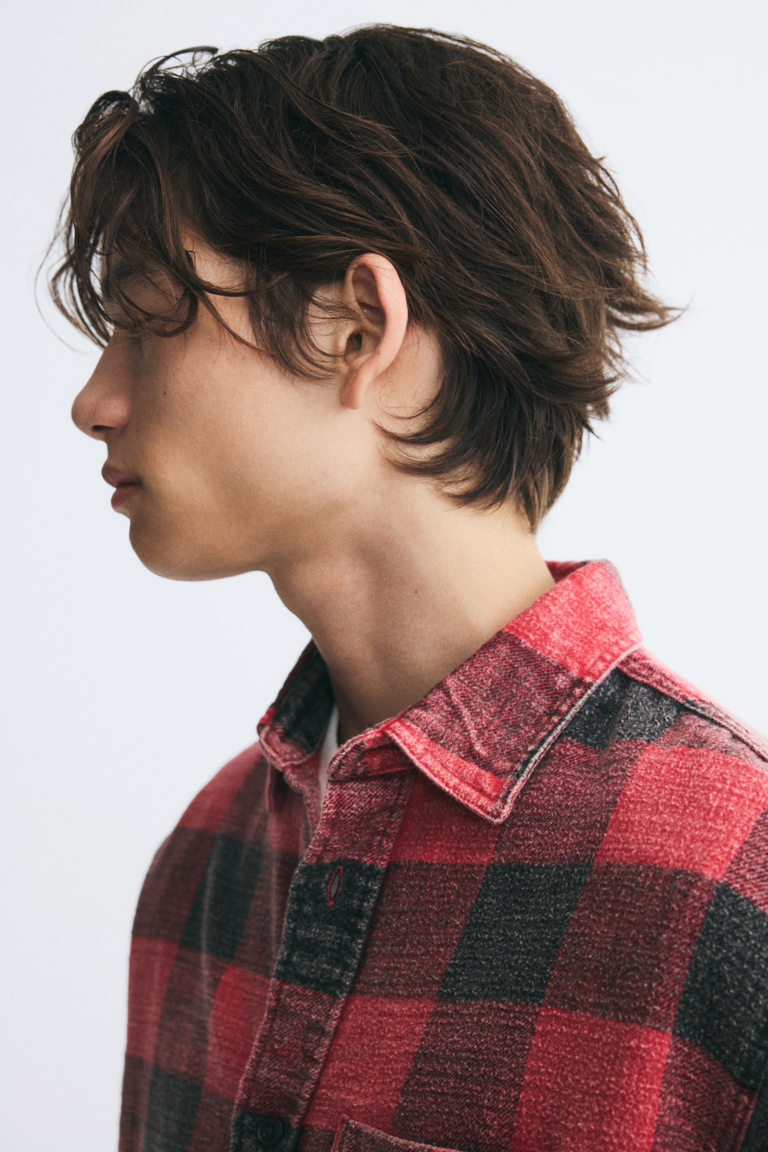 Мужская рубашка H&M Relaxed-Fit Cotton, цвет: Красный / Клетчатый — фото 4