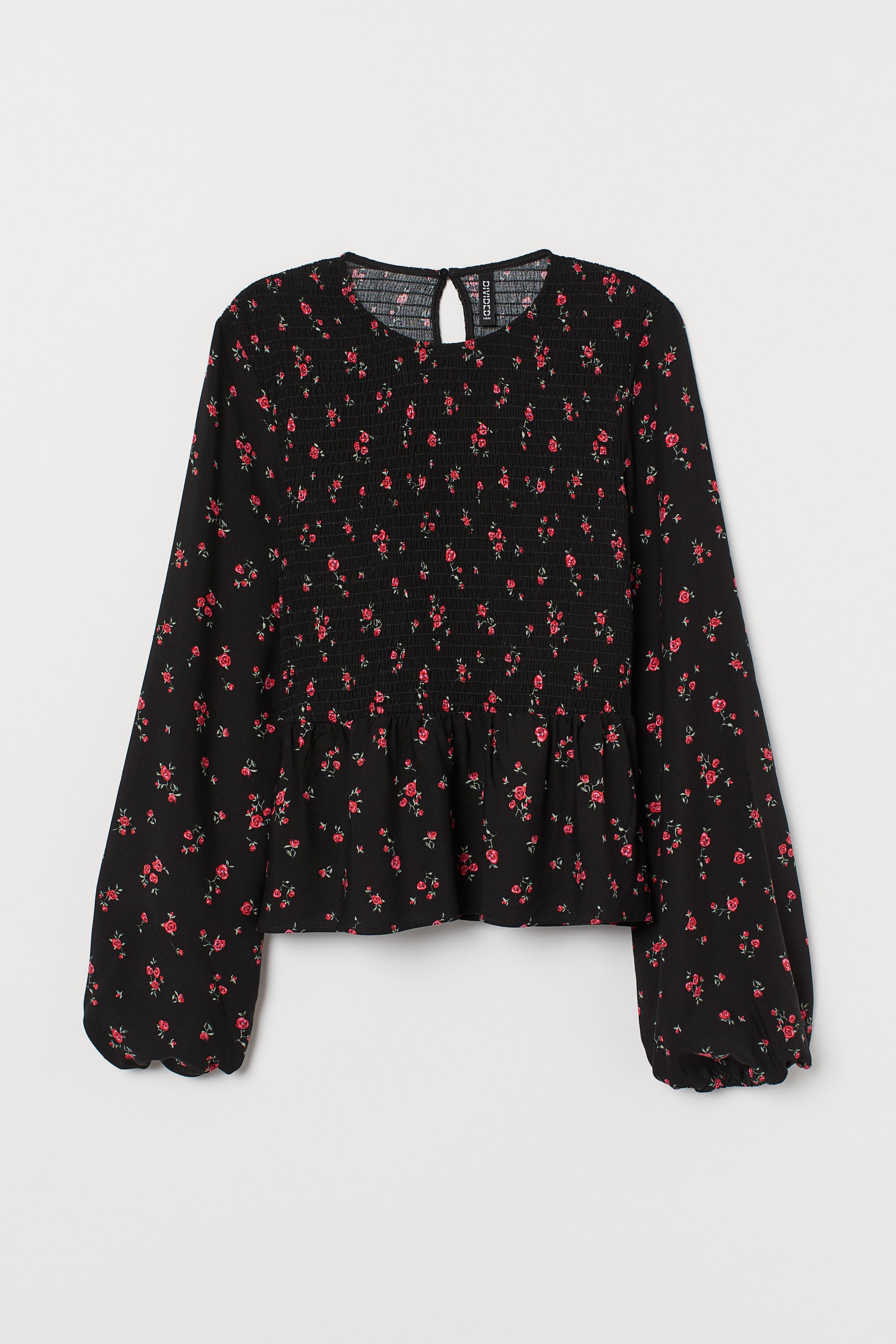 Zobrazit větší obrázek: Halenka peplum - Černá/květinový vzor - ŽENY | H&M CZ 1