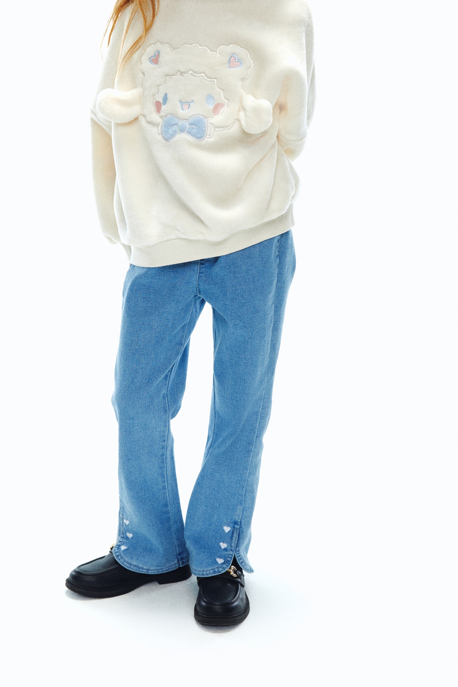 刺繡丹寧牛仔內搭褲 - 淺丹寧藍/愛心 - 6
