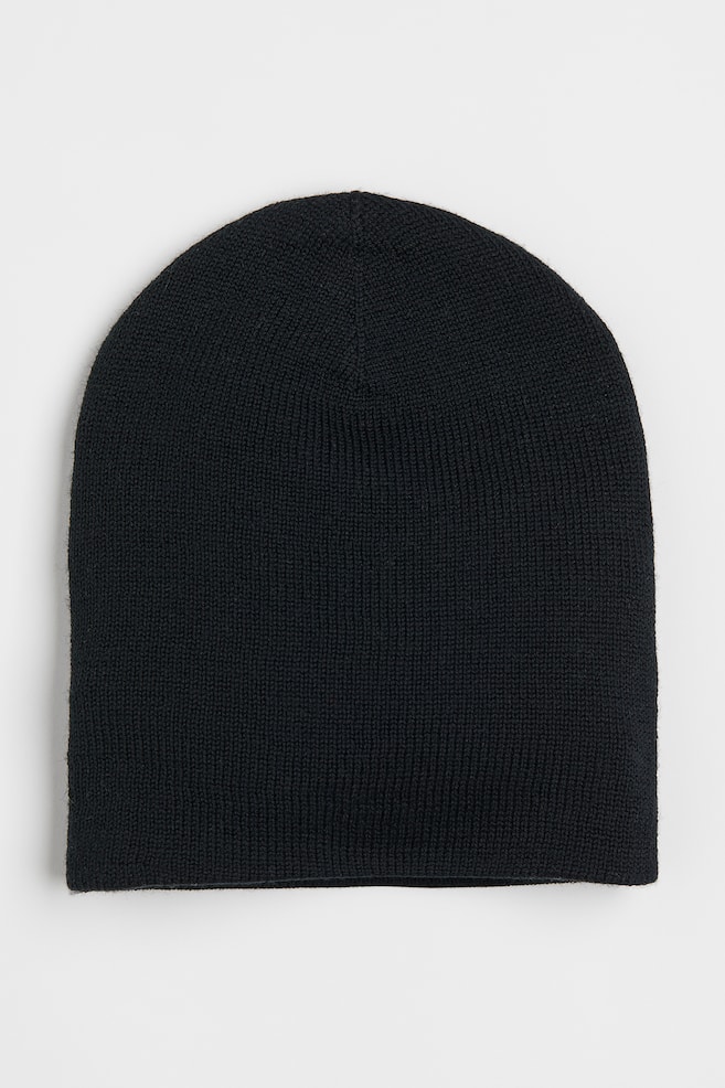 Fine-knit wool hat - Black/Dark grey