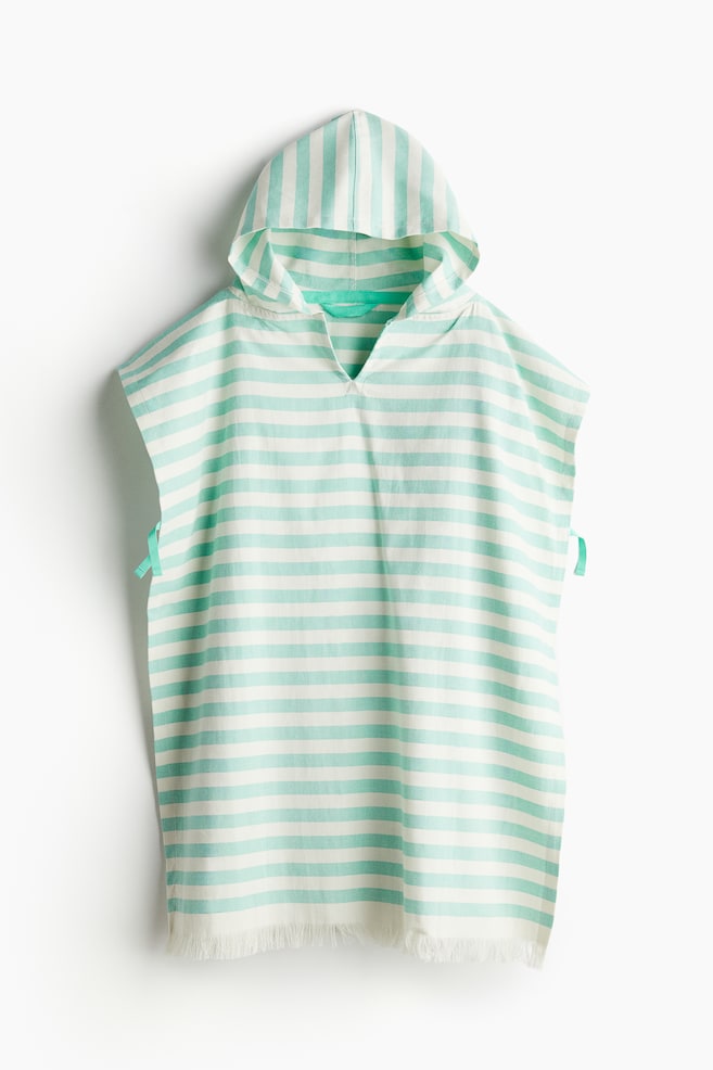 Hooded poncho towel - Light green/Striped - 1