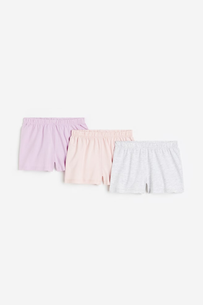 3-pack cotton shorts - Pudderrosa/Lys lilla/Green/Pink/Light grey marl/Tåkerosa/Grå - 1