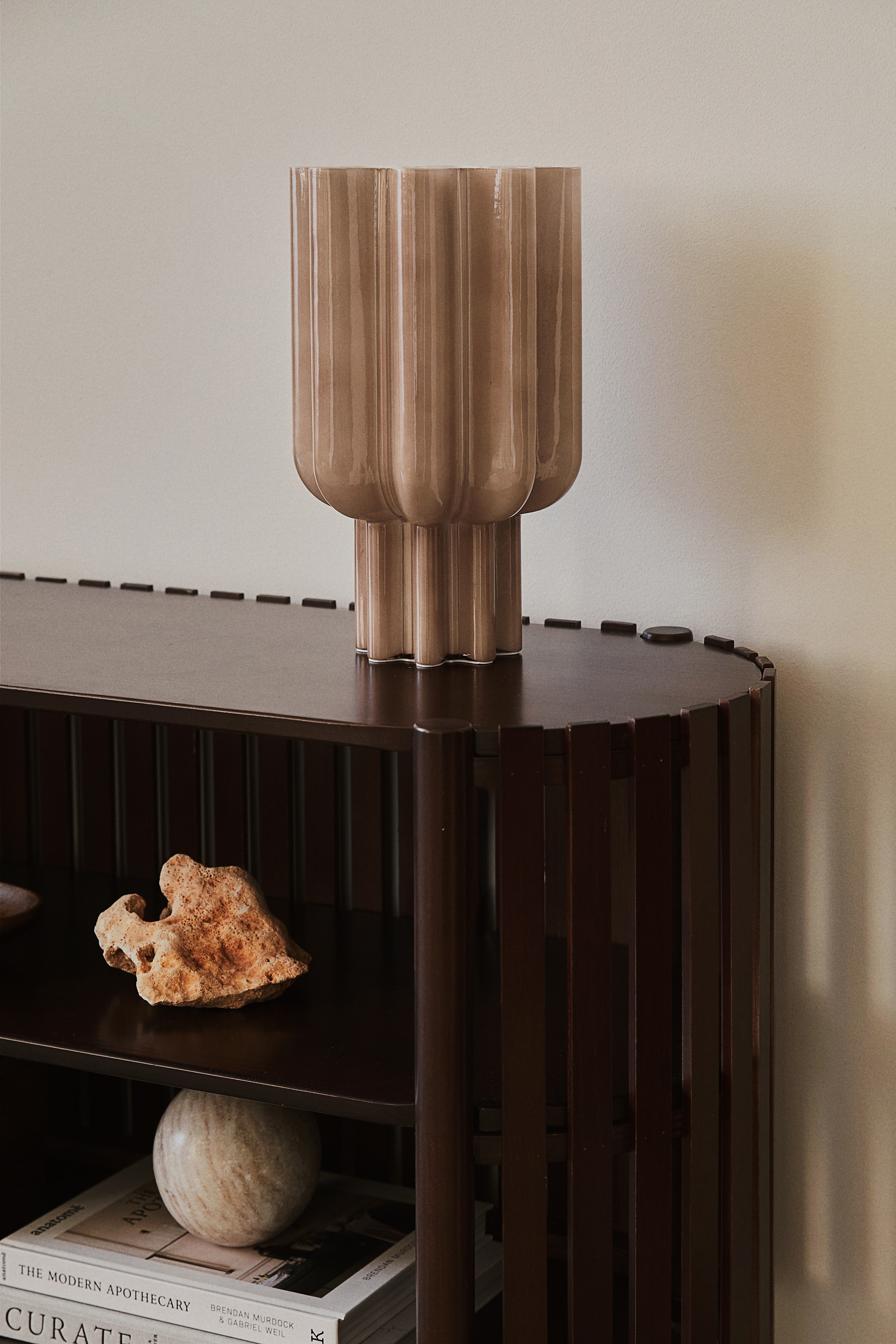 Glass table lamp - Light brown/Old rose/White