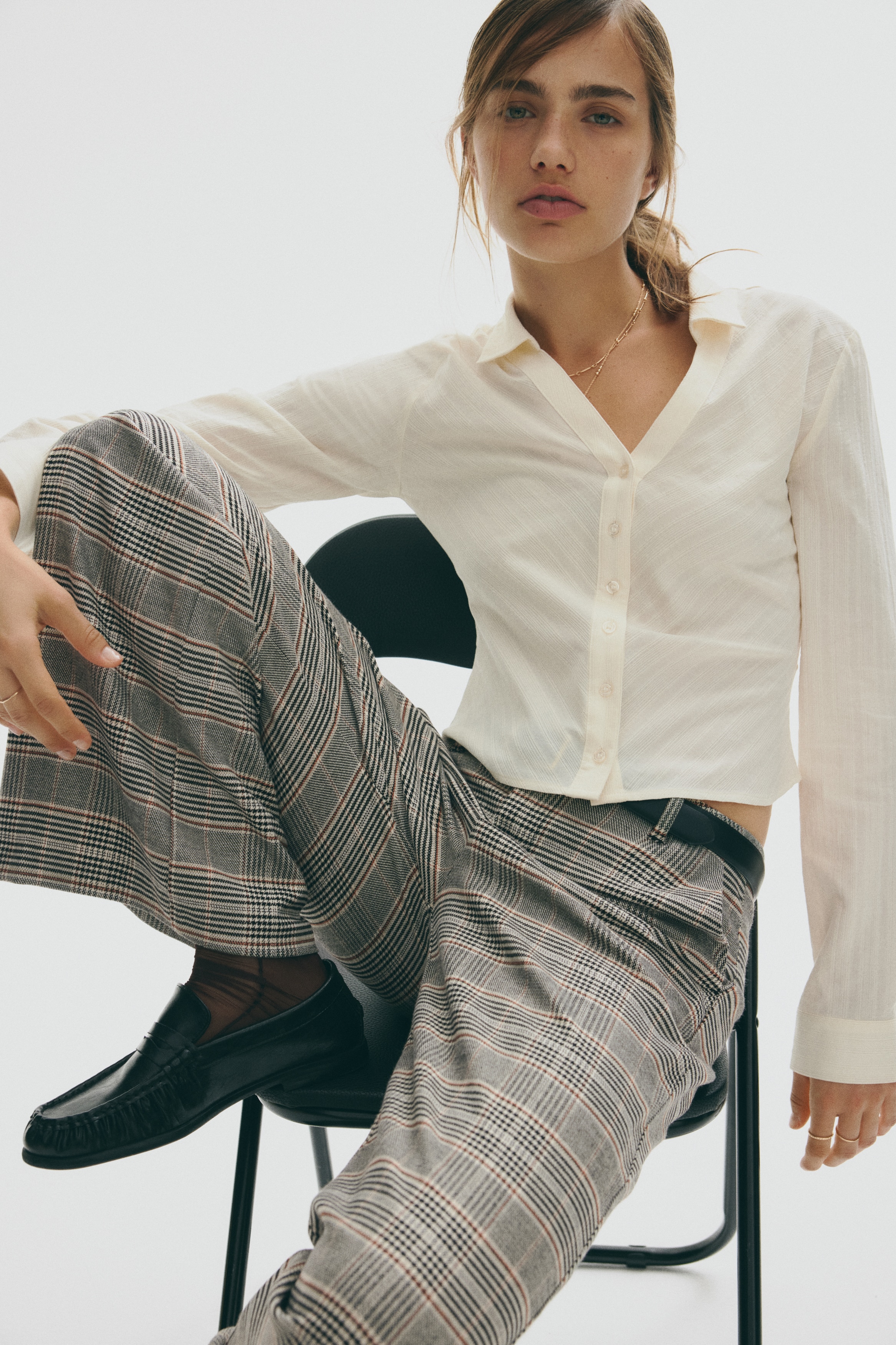 Vid dresset bukse - Lys beige/Rutet/Mørk grå/Fiskebensmønstret