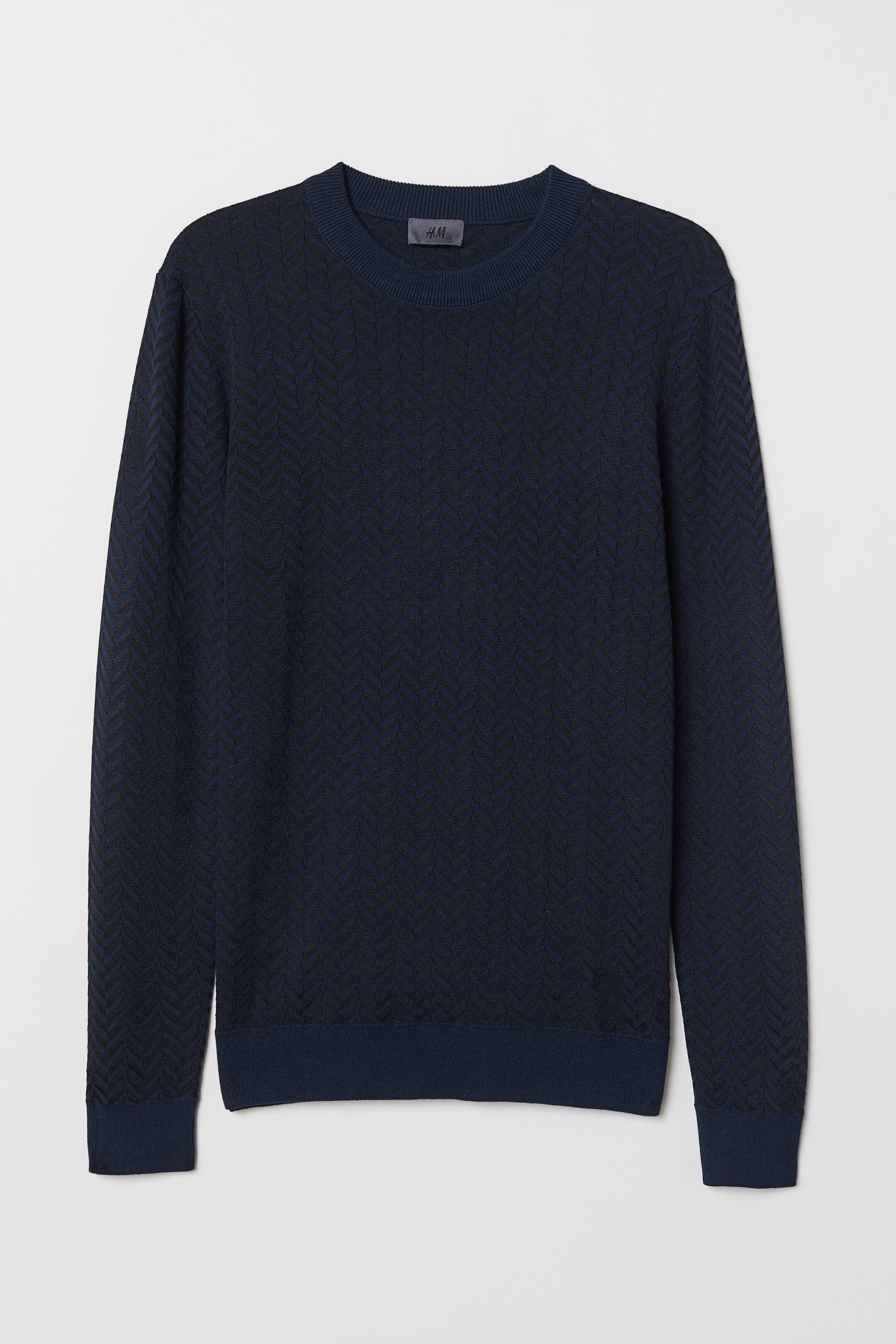 Agrandir l'image: Pull en maille jacquard - Noir/bleu foncé - HOMME | H&M FR 1